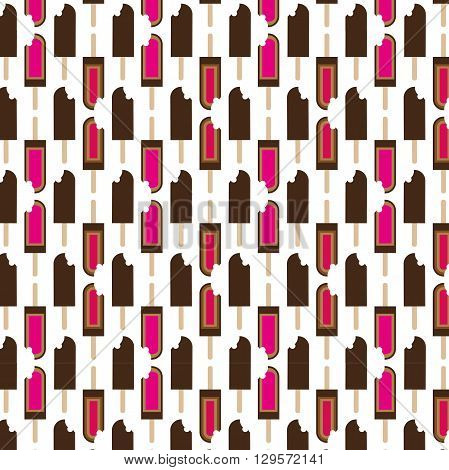 Seamless background. Ice cream popsicle dipped in chocolate and fruit, ice cream in the background section
