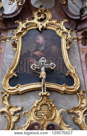 URSBERG, GERMANY - JUNE 09: Saint John of Nepomuk altar in the monastery church of St. John in Ursberg, Germany on June 09, 2015.
