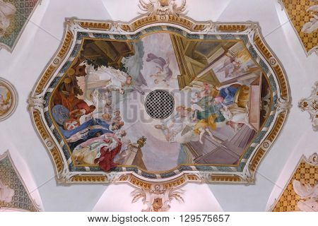 URSBERG, GERMANY - JUNE 09: Frescoes on the ceiling of the monastery church of St. John in Ursberg, Germany on June 09, 2015.