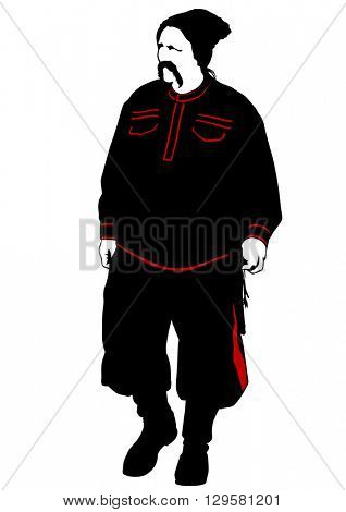 Cossack in an old military uniform on a white background