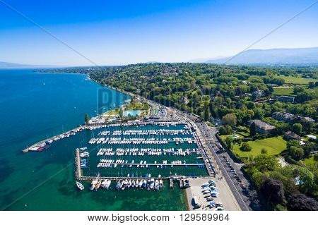 Aerial View Of Leman Lake -  Geneva City In Switzerland