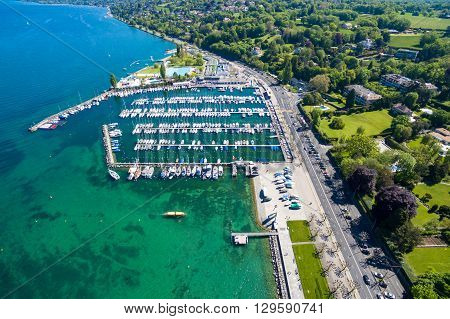 Aerial View Of Leman Lake -  Geneva City In Switzerland