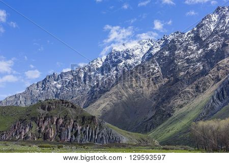 Mountain landscape in Georgia Kaukaz with beautiful sky