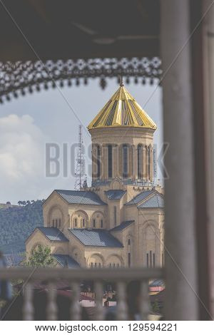 Tbilisi, Georgia - May 07, 2016: View Of The Holy Trinity Cathedral Tsminda Sameba In Tbilisi, Georg
