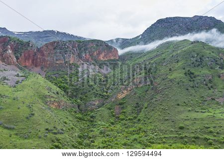 Mountain Landscape In Georgia Kaukaz With Beautiful Sky