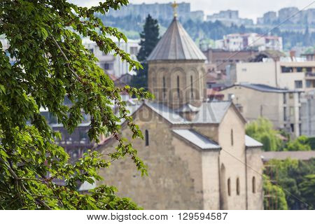 Tbilisi, Georgia - May 07, 2016: Metekhi Church Above The Kura River In Tbilisi, Georgia.