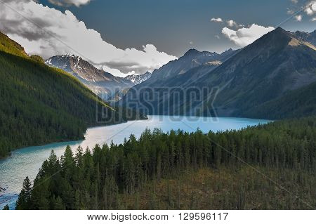 Kucherla lake beginning from Kucherla glacier near Beluha peak, Altai, Russia