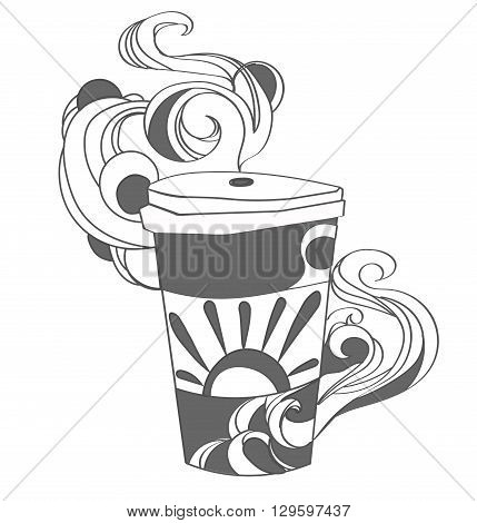 vector drawing cup of coffee or tea for any case.
