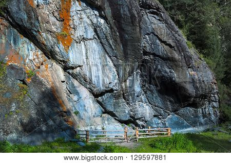 Kucherla, Russia - July 23, 2005: Ancient petroglyphs or rock engravings in Mountain Altai