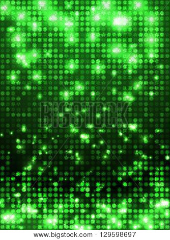 Green vector neon metallic mosaic with spots light. Bright sparkling base for your design. Abstract glitter background for decoration party, disco flyers, posters, banners, advertisement, wrapping