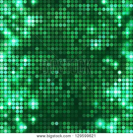 Emerald vector mosaic with spots light. Bright sparkling base for your design. Abstract glitter background for decoration party, disco flyers, posters, banners, advertisement, wrapping, etc.
