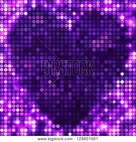 Violet vector mosaic. Abstract bright heart shape with circles and light spots. Sparkling base for your design. Glitter background for decoration party, disco flyers, posters, banners, advertisement