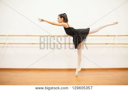 Beautiful Dancer Standing Next To A Barre