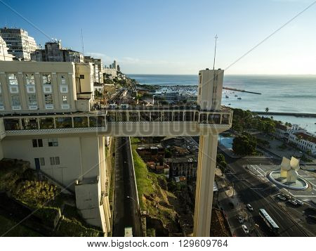 Aerial view of Salvador City and Lacerda Elevator in Bahia, Brazil