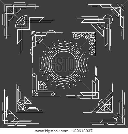 Linear thin line design frame corners, vector thin line corners. Line corner element, hipster corner linear, decor vintage corner illustration
