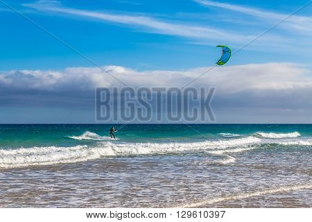 Kitesurfer On Sotavento Beach - Fuerteventura Canary Islands Spain