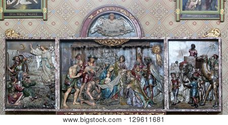 STITAR, CROATIA - AUGUST 27: Nativity Scene, altarpiece in the church of Saint Matthew in Stitar, Croatia on August 27, 2015