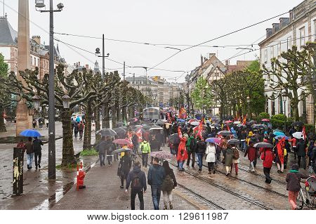 Elevated View Of Rows Of Protesters Against Labour Reform