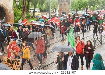 Elevated View Of Rows Of Protesters Against Labour Reform