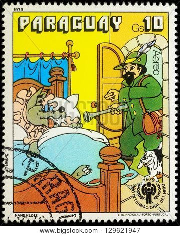 MOSCOW RUSSIA - MAY 12 2016: A stamp printed in Paraguay shows scene from a fairy tale 