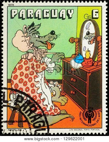 MOSCOW RUSSIA - MAY 12 2016: A stamp printed in Paraguay shows scene from a fairy tale 
