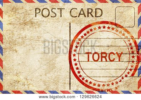 torcy, vintage postcard with a rough rubber stamp