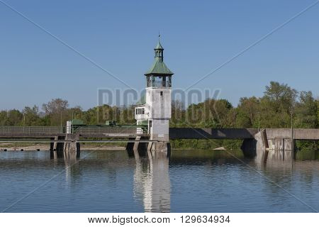 historical dam on the lake in augsburg