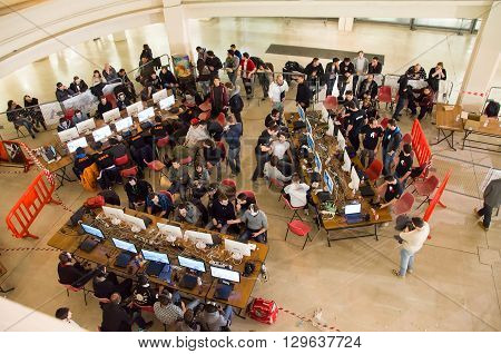 Turin Italy March 10 2013: Many young people partecipating to a LAN party event