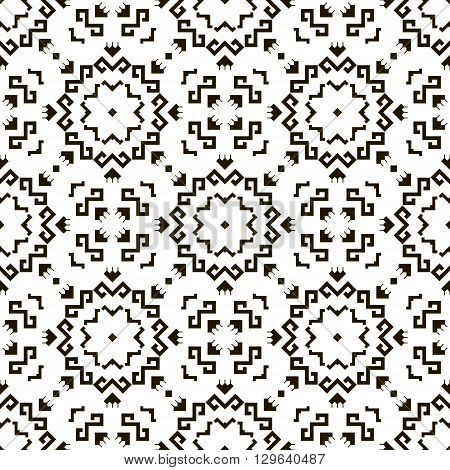 Geometric seamless pattern with traditional elements of the Chuvash culture. Black-and-white ethnic pattern. Vector illustration