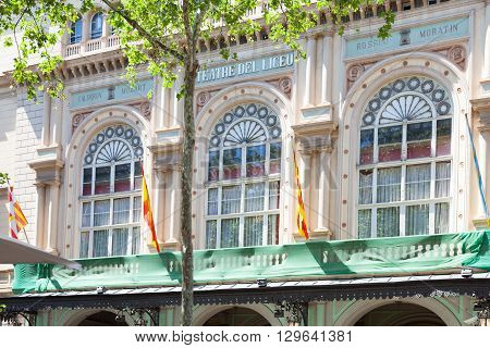 Barcelona Spain - May 13 2016: The Gran Teatre del Liceu popularly known simply as the Liceu opera house is located on the Ramblas of Barcelona.