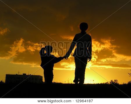 Mutter Sohn Sonnenuntergang