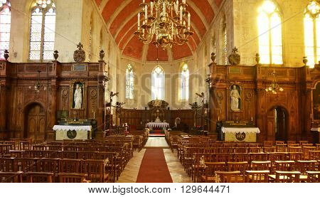 Ecouis France - july 22 2015 : the interior of the collegiate church built between 1310 and 1313