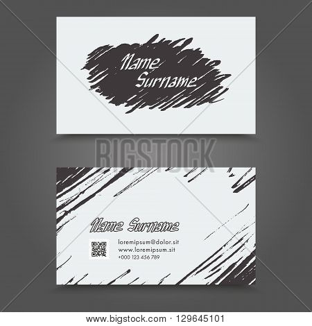 Visit Card With Hand Drawn Abstract Elements. Hand Drawn Business Card Template Design.