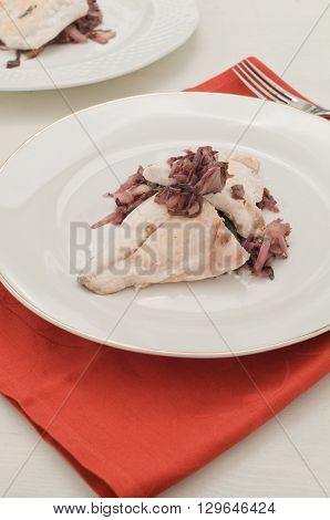 Fish bream with red radicchio di Treviso