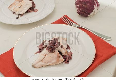 Fish bream with red radicchio di Treviso