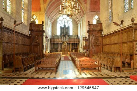 Ecouis France - july 22 2015 : the interior of the collegiate church built between 1310 and 1313