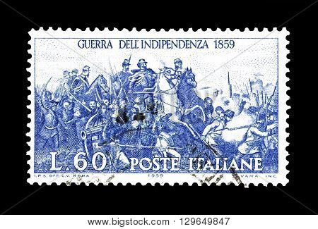 ITALY - CIRCA 1959 : Cancelled postage stamp printed by Italy, that shows Battle of Palestro.