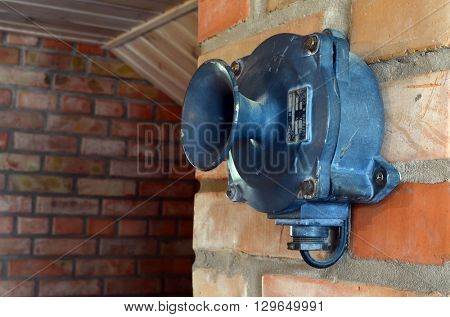 Vintage Soviet air raid siren.At April 19,2016 in Kiev, Ukraine