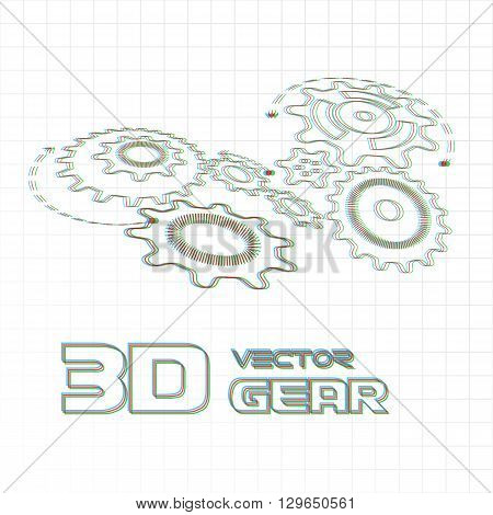 Anaglyphic gears on the light background. Vector illustration.