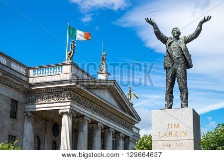 Dublin Ireland - August 3 2013: O'Connel street the Jim Larkin monument