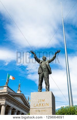 Dublin Ireland - August 3 2013: O'Connel street the Jim Larkin monument