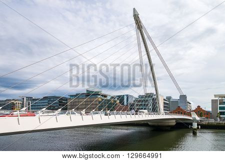 Dublin Ireland - August 3 2013: Nord Wall quay the S.Beckett bridge