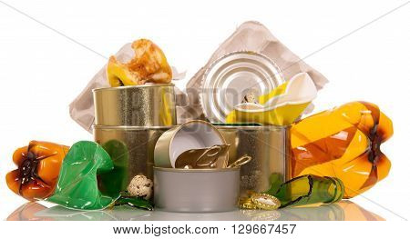 Household waste, trash isolated on white background