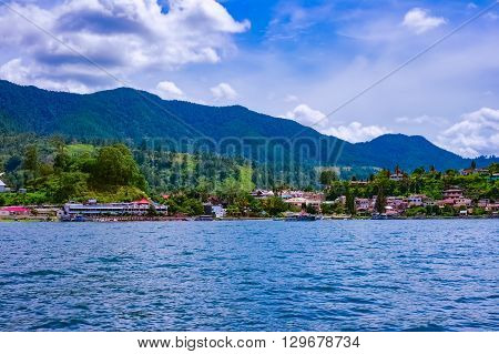 View of Parapat village, Lake Toba, Sumatra, Indonesia