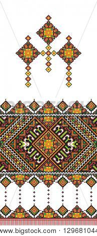 embroidered good like old handmade cross-stitch ethnic Ukraine pattern. Ukrainian towel with ornament, rushnyk called, in vector