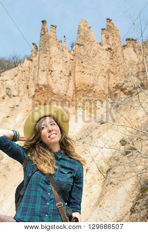 Woman Hiker With Backpack Outdoors