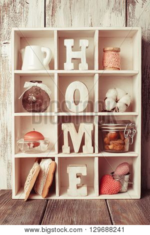 Shadow box with wooden letters home and cozy things