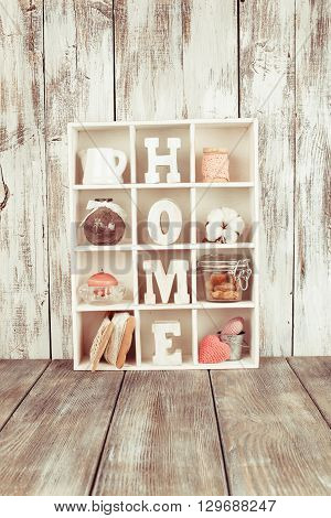 Shadow box with wooden letters home and cozy things