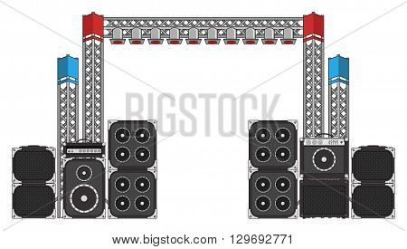 Big modern concert and festival speakers light rigs and equpment
