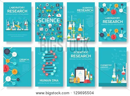 Science information cards set. laboratory template of flyear, magazines, posters, book cover, banners. Chemistry infographic concept background. Layout illustrations template pages with typography
